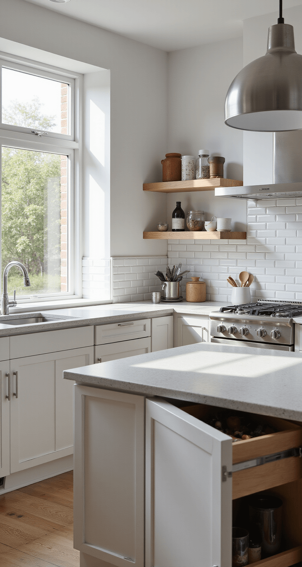 IKEA Kitchen Cabinets: The Ultimate Guide to Affordable, Stylish Storage Solutions Interior view of a modern SEKTION kitchen featuring bright matte white cabinets, a dove gray quartz island, and stainless appliances, illuminated by morning sunlight through a large window, with warm wood tones and minimalist decor.