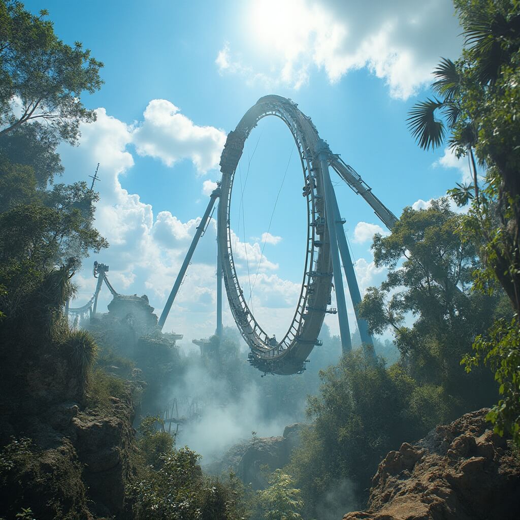 Tampa Unleashed: Your Ultimate Playground of Thrills, Culture, and Hidden Gems Riders on a thrilling roller coaster at Busch Gardens Tampa Bay experiencing a steep vertical drop against a clear blue sky, with lush tropical landscape and exotic animal habitats in the background