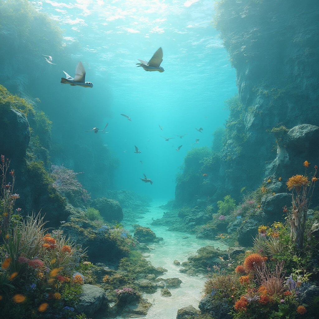 🏖️ Panama City Beach in May: Your Ultimate Insider's Guide to Sun, Sand, and Serenity Panoramic view of a vibrant, untouched marine ecosystem with rare birds in flight, sea turtle nesting area with visible eggs, and detailed coastal wildlife in soft diffused sunlight