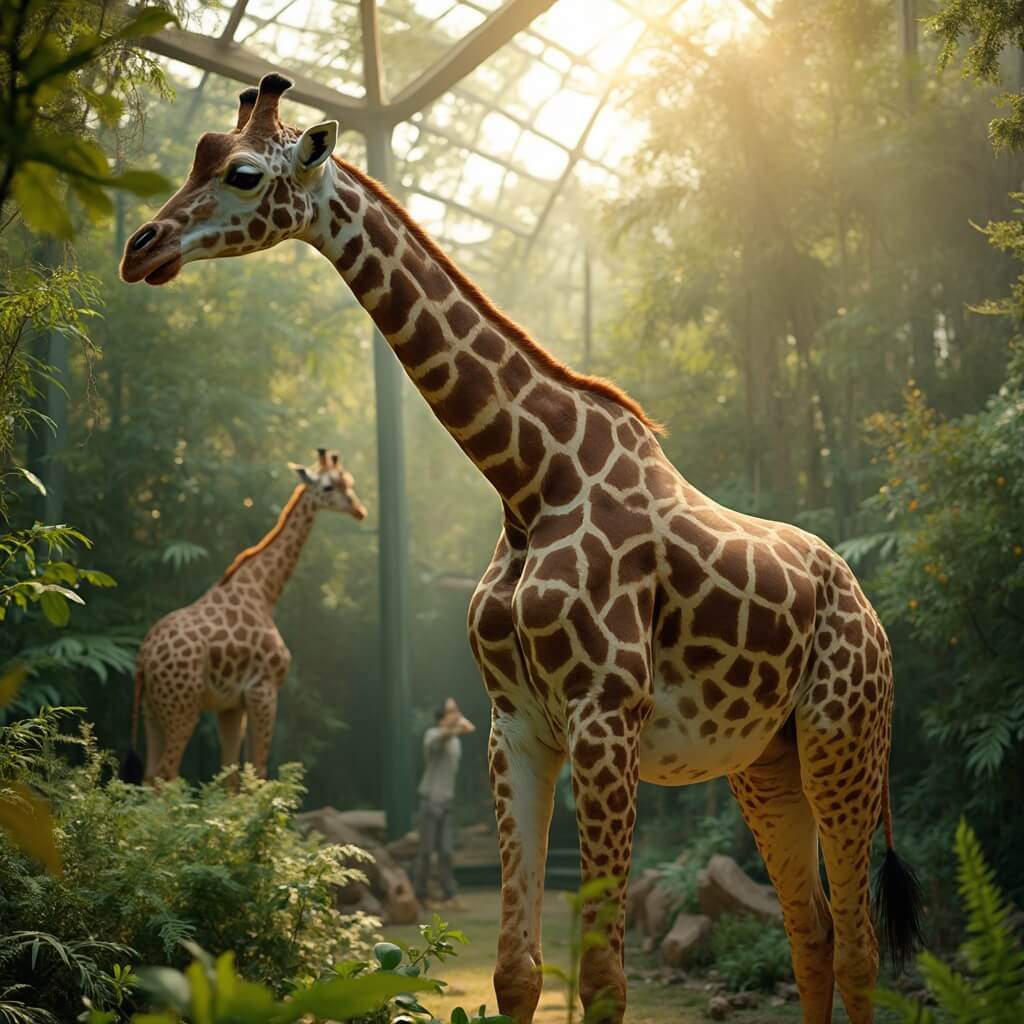 Unleash Your Adventure: Jacksonville's Top Attractions You Can't Miss Giraffe stretching its neck in green zoo enclosure under golden afternoon sun, detailed fur and markings visible