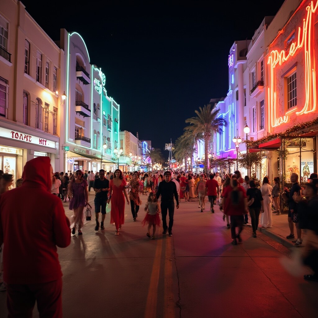 South Beach in October: Your Ultimate Paradise Guide That Will Make Every Traveler Drool Halloween Extravaganza on Lincoln Road with illuminated Art Deco buildings, costumed revelers, and lively street performers.