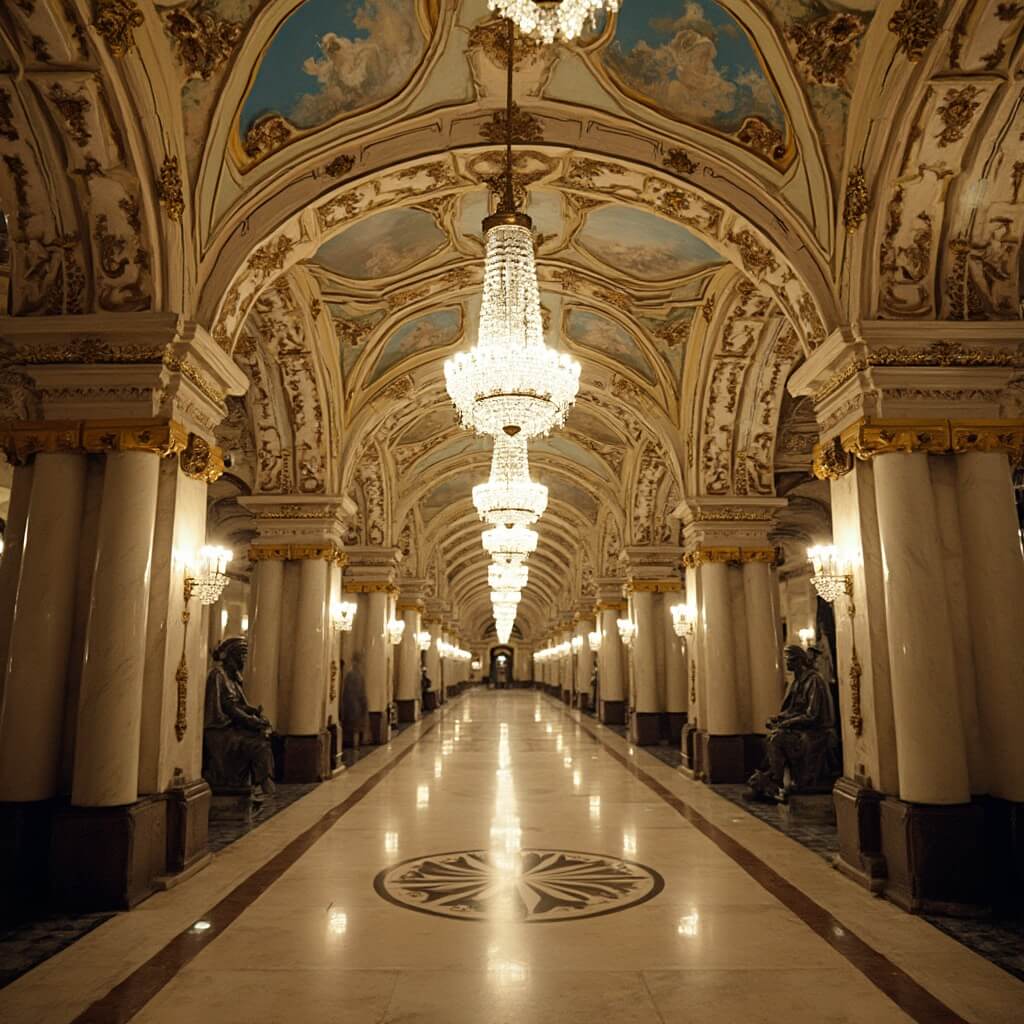 Uncover the Magic of St. Petersburg in May: A Traveler's Ultimate Guide Soviet-era metro station in St. Petersburg with dramatic marble columns, crystal chandeliers, mosaic artwork, bronze sculptures and geometric patterns on the marble floor.