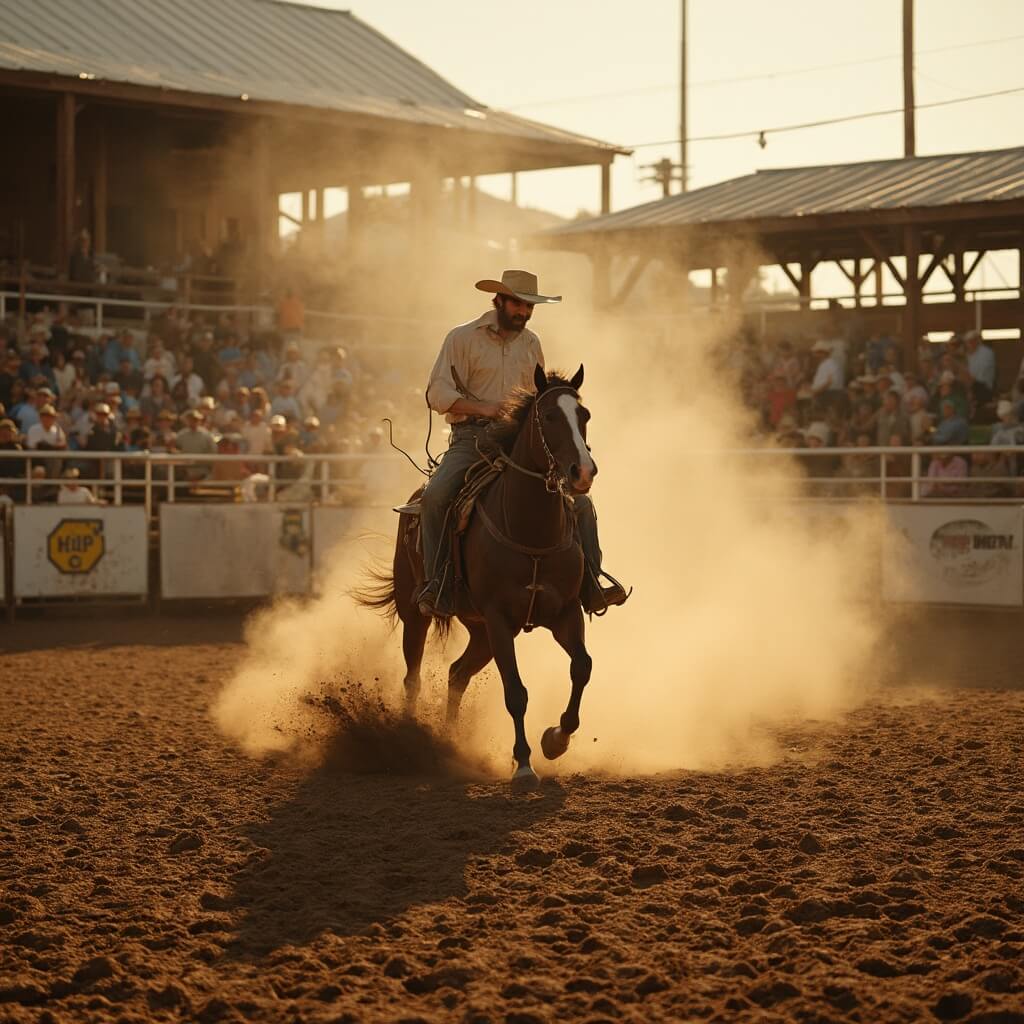 Fun Things to Do in Fort Lauderdale: Your Ultimate Adventure Guide Cowboy on horseback during a roping event at Bergeron Rodeo Grounds, under golden afternoon light with spectators in rustic wooden bleachers