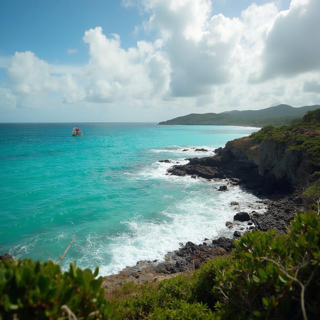 Ultimate Guide: 15 Mind-Blowing Things to Do in Key West That Will Blow Your Mind! Scenic coastal view at the Southernmost Point of the US with turquoise waters, rocky shoreline, marker buoy, distant horizon with hints of Cuba, sunset sky, tropical vegetation, and pristine natural landscape