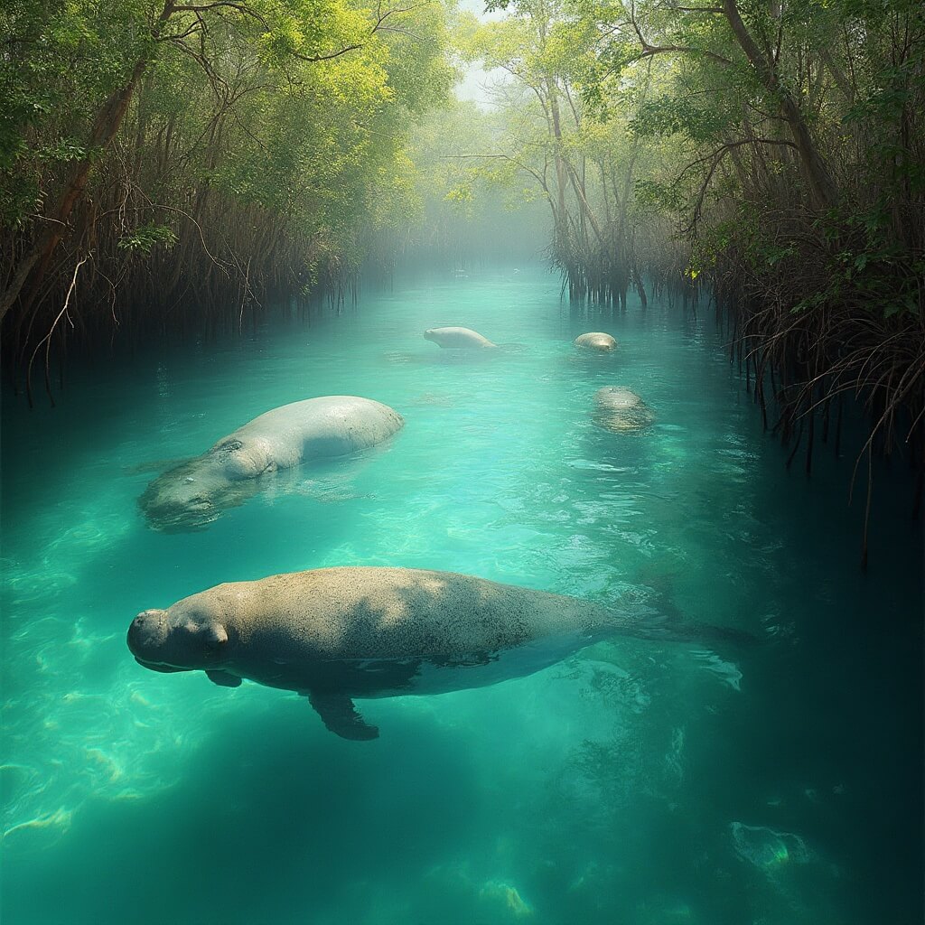 Escape to Paradise: Why Port St. Lucie Becomes Your December Dream Destination Manatees swimming in a clear turquoise Florida waterway surrounded by mangroves in soft morning light