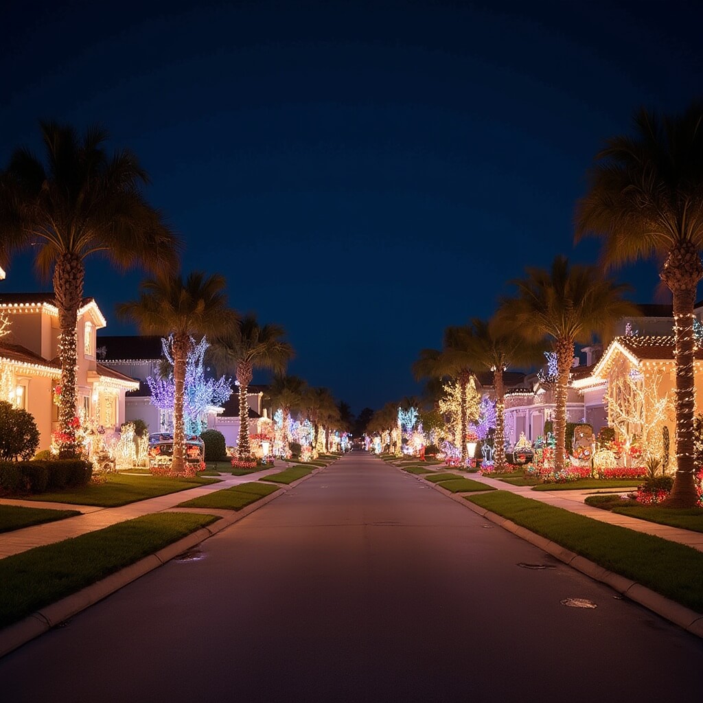 Unlocking Port St. Lucie's November Magic: Your Ultimate Escape Guide Residential Port St. Lucie neighborhood lit up with festive Christmas lights during a decoration contest on a crisp November evening, with no people present