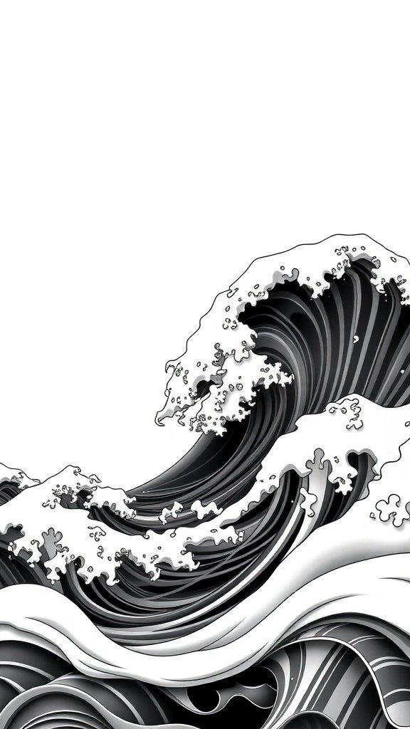 50 Stunning Black Wallpapers for a Chic Look Black and white waves design for phone wallpaper
