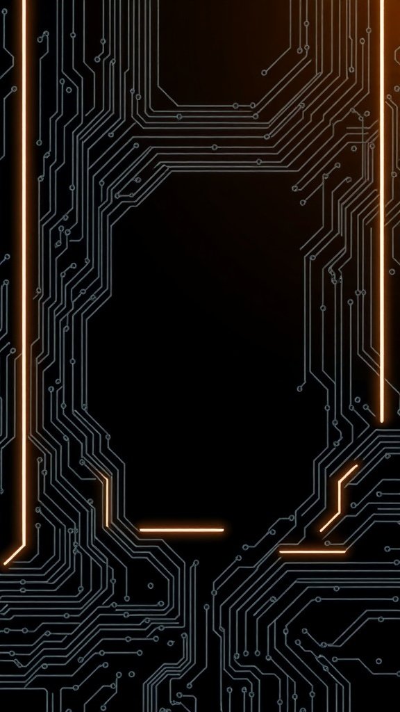 50 Stunning Black Wallpapers for a Chic Look Futuristic black circuit board design with glowing orange accents
