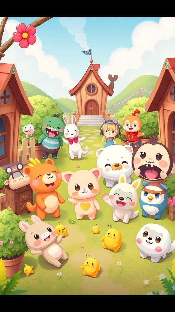 50 Adorable Cute Wallpaper Ideas to Transform Your Space A cute wallpaper featuring adorable cartoon characters in a sunny landscape with houses and animals. Cute Wallpaper