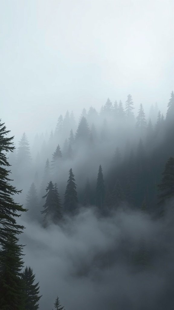 50 Stunning Black Wallpapers for a Chic Look Misty black forest with tall trees and fog