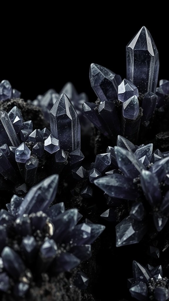 50 Stunning Black Wallpapers for a Chic Look Dark crystal background with sharp, glimmering crystals on a black backdrop.