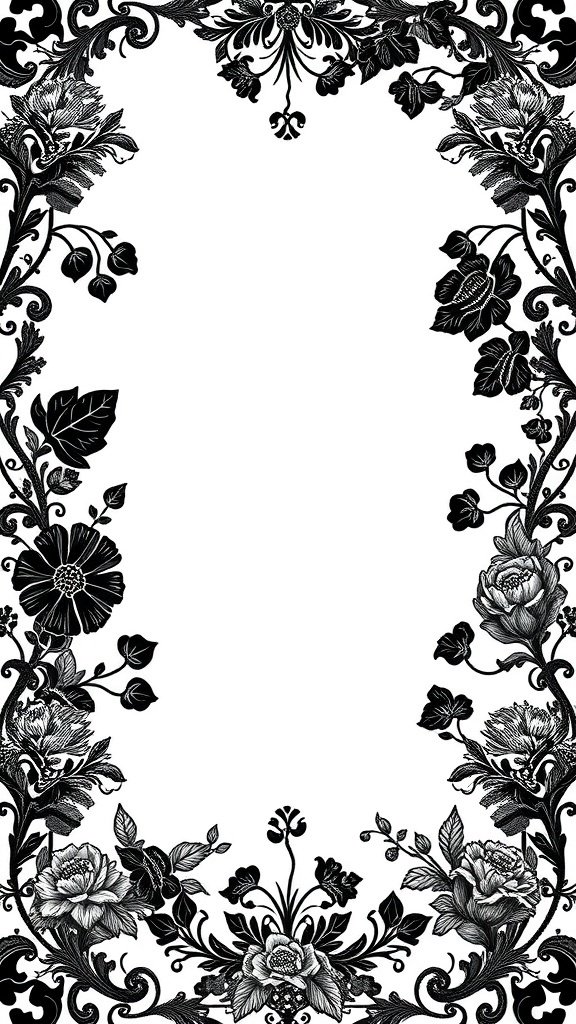 50 Stunning Black Wallpapers for a Chic Look Black wallpaper with an elegant lace design featuring floral patterns.