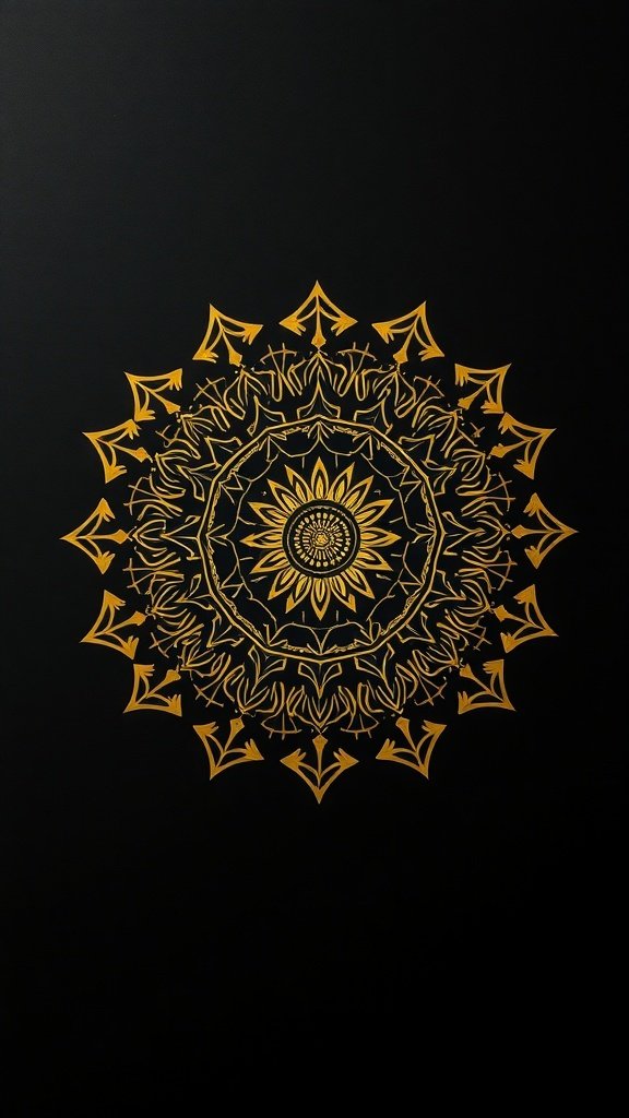 50 Stunning Black Wallpapers for a Chic Look Black and gold mandala design on a black background