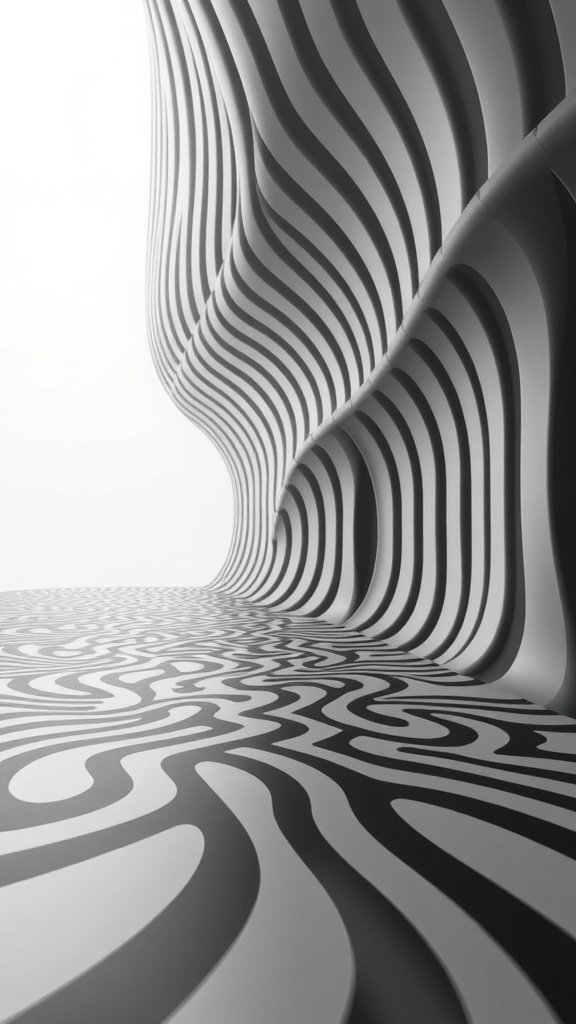 50 Stunning Black Wallpapers for a Chic Look Black and white optical illusion wallpaper with flowing lines and curves