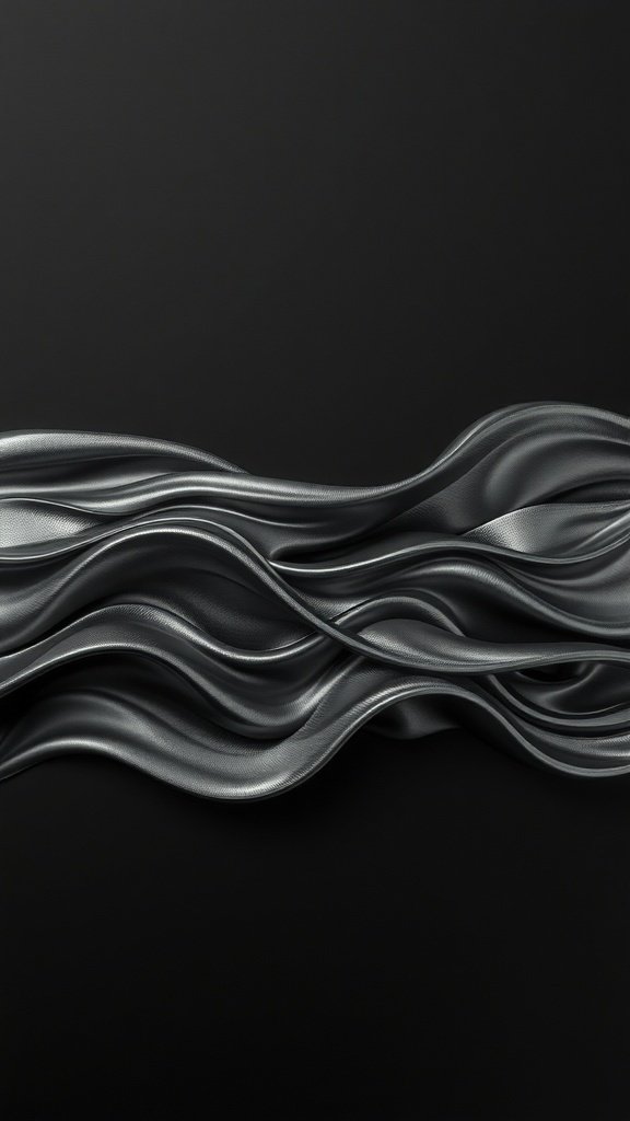 50 Stunning Black Wallpapers for a Chic Look Black phone wallpaper featuring abstract silver waves on a black background