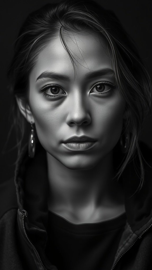 50 Stunning Black Wallpapers for a Chic Look A black and white portrait of a person with a serious expression.