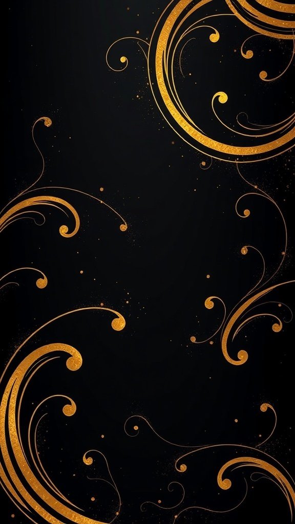 50 Stunning Black Wallpapers for a Chic Look Abstract black wallpaper with gold swirls