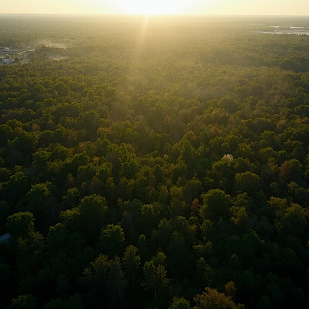 Tallahassee in September: Your Ultimate Survival Guide to North Florida's Hidden Autumn Gem Aerial view of dawn light on Tallahassee's mixed urban and natural landscapes in early autumn, displaying a color palette of greens, browns, and soft amber tones