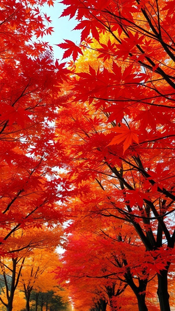 50 Gorgeous Fall Wallpapers to Transform Your Space Colorful maple trees with vibrant red and orange leaves under a clear sky