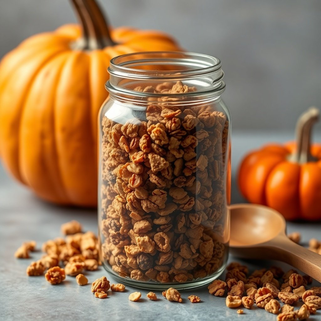 29 Delicious Pumpkin Recipes for Fall Cooking A jar of pumpkin spice granola next to pumpkins