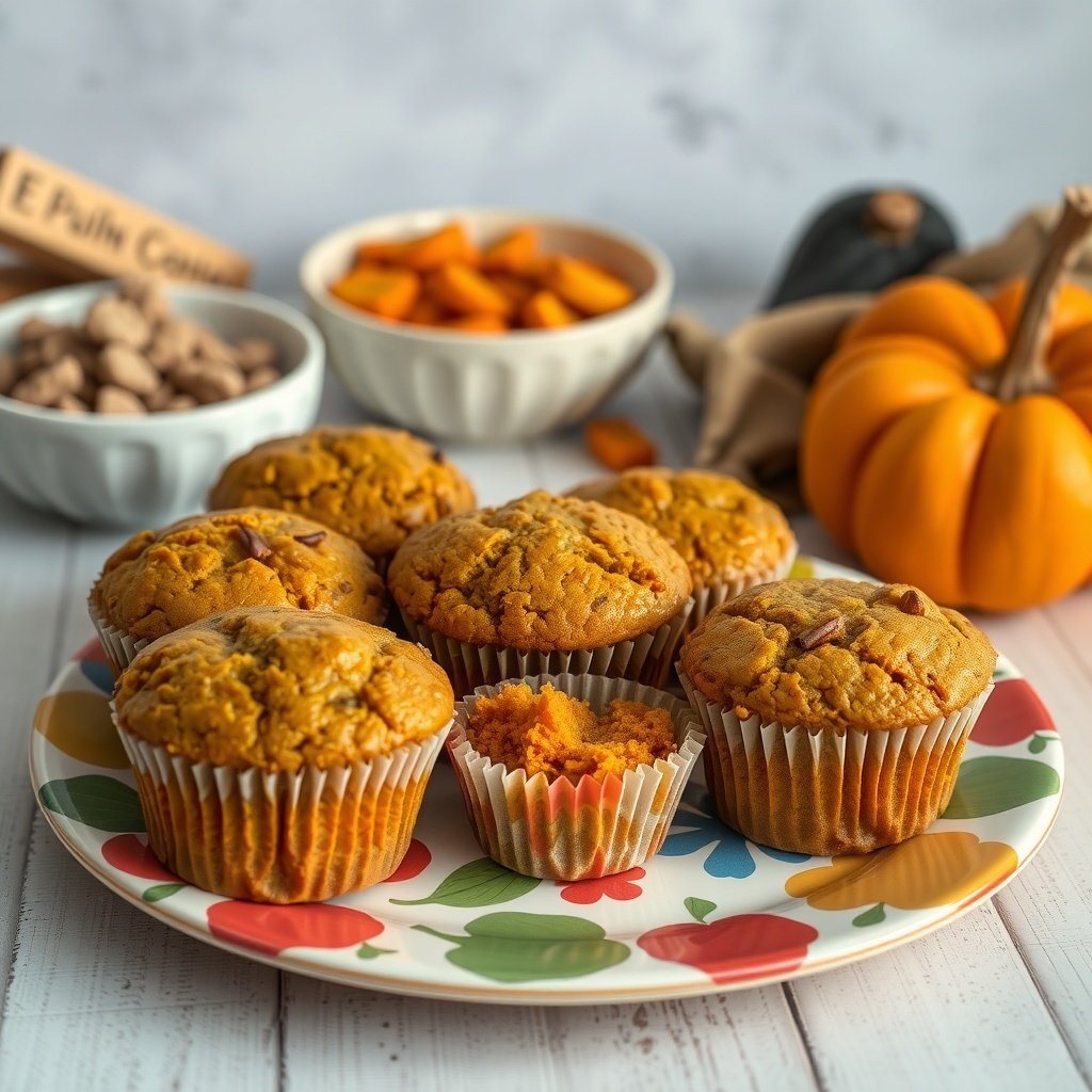 30 Delicious Pumpkin Muffin Recipes You Need to Try A plate of gluten-free pumpkin muffins with a few muffins in paper liners, surrounded by bowls of pumpkin pieces and nuts.