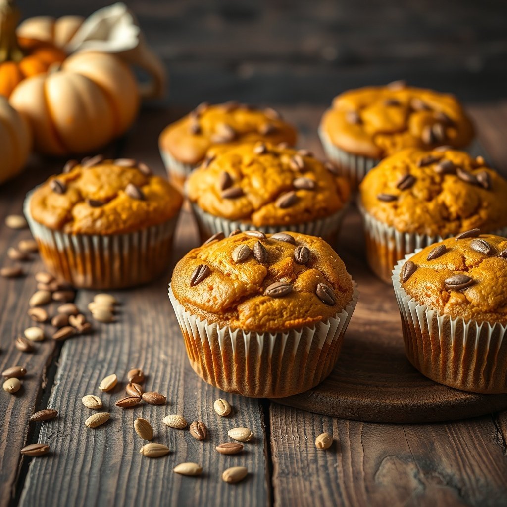 30 Delicious Pumpkin Muffin Recipes You Need to Try Freshly baked pumpkin muffins topped with seeds on a wooden table
