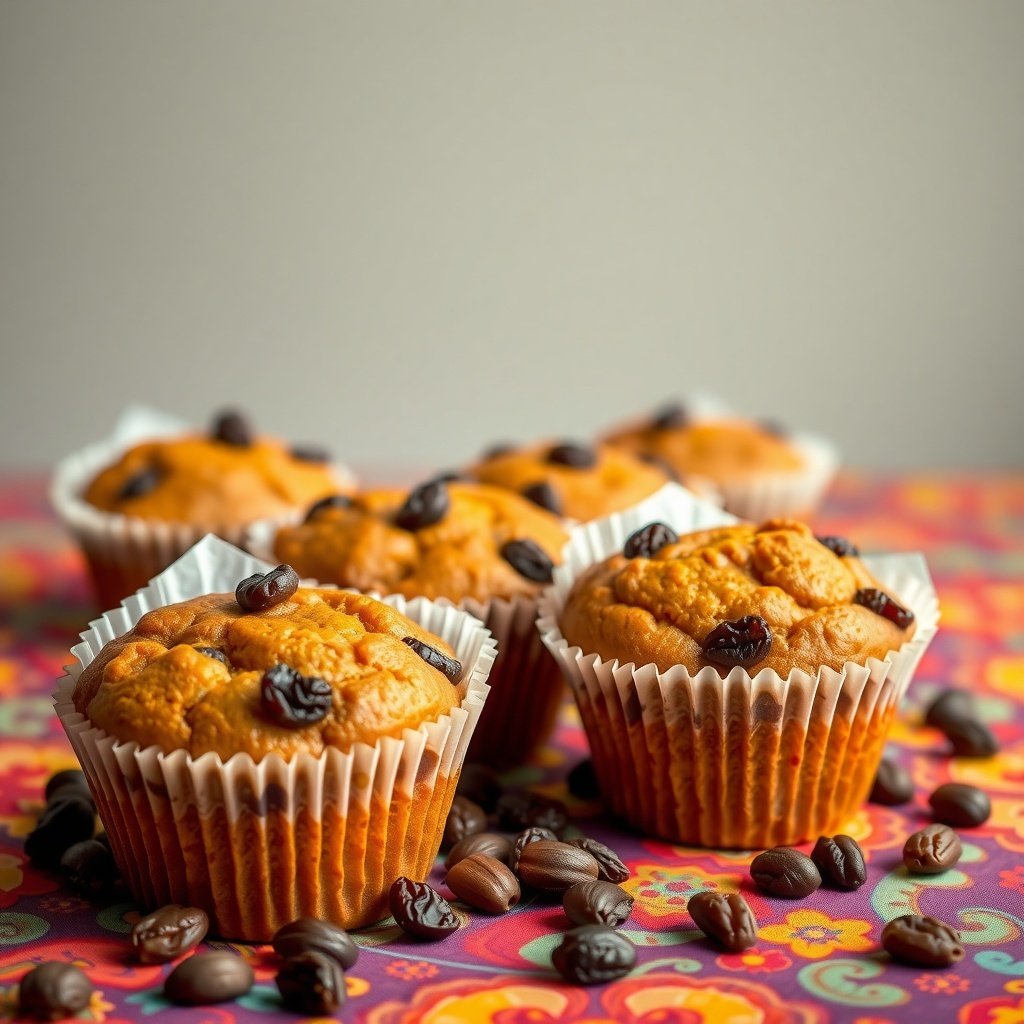 30 Delicious Pumpkin Muffin Recipes You Need to Try Pumpkin muffins with raisins on a colorful background