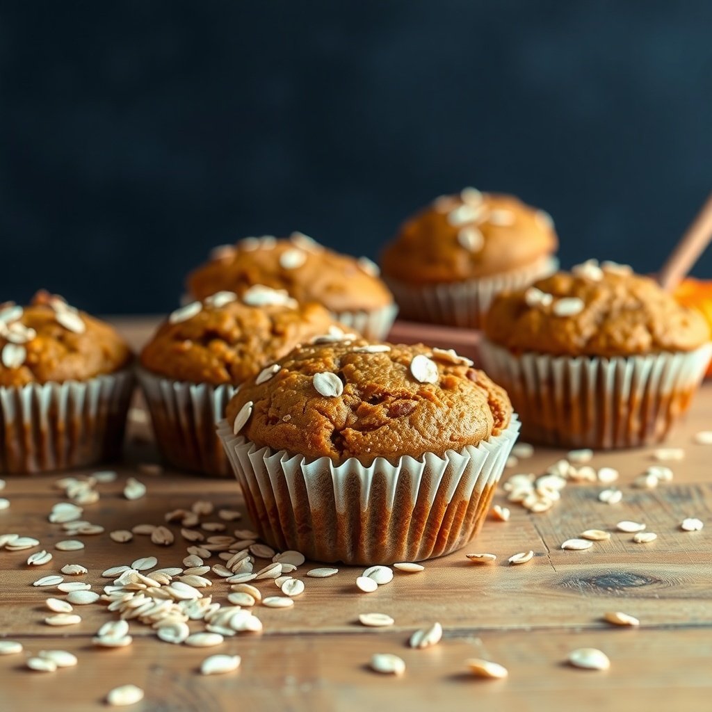 30 Delicious Pumpkin Muffin Recipes You Need to Try Freshly baked pumpkin muffins with oats, displayed on a wooden table.