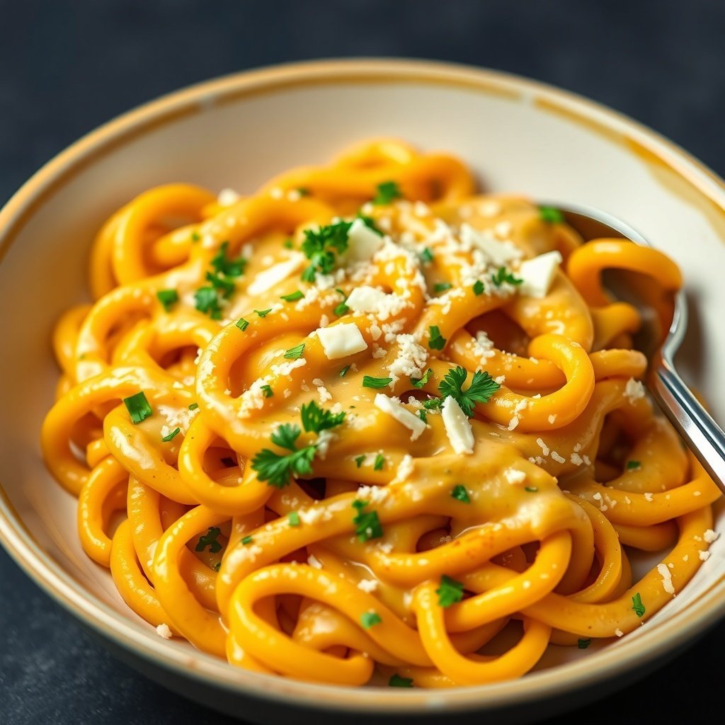 29 Delicious Pumpkin Recipes for Fall Cooking A bowl of creamy pumpkin alfredo pasta topped with parsley and cheese.